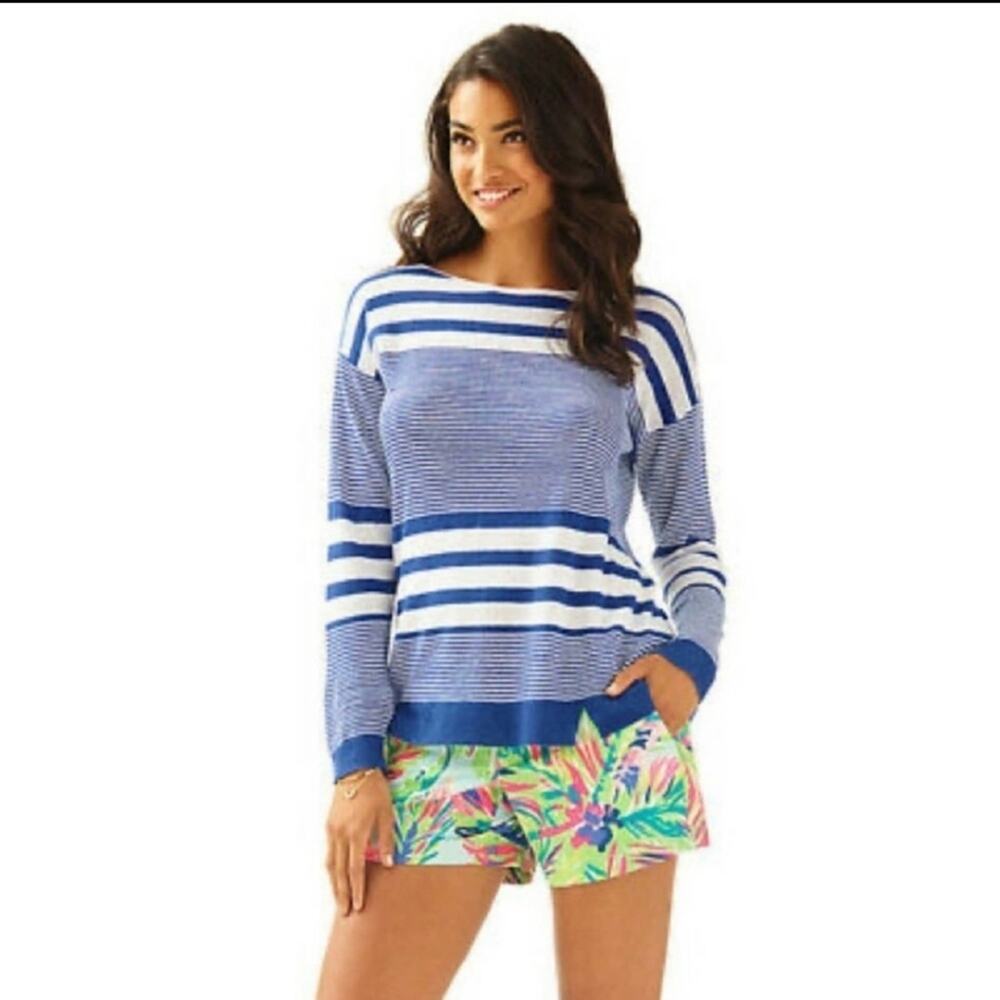 Lilly Pulitzer Camilla Blue White Striped Linen Sweater